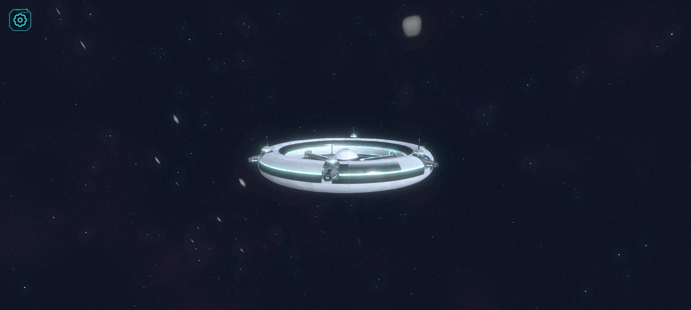 The Ring station illuminated against the dark sky of Area 51, captured in Free View with the flight interface hidden.